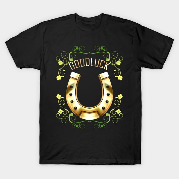 Good Luck With A Golden Horseshoe For Irish St Patricks Day T-Shirt by SinBle